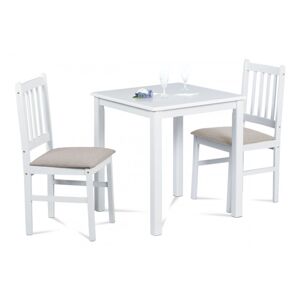 AUTRONIC JAGUAR WT Jedálenský set 1+2, stôl 69 x 69 x75 cm, masíiv kaučukovník, biely mat, sivé látkové sedáky